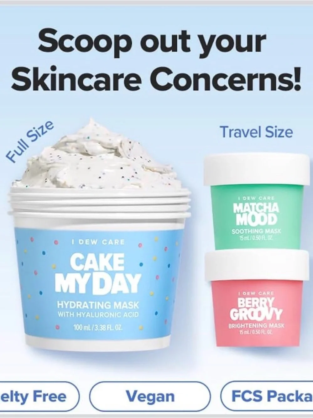 I Dew Care Scoop Party Wash-Off Mask Set + Headband Hyaluronic Vegan Face